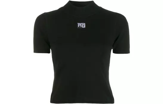Топ с высоким воротом и логотипом Alexander Wang, черный