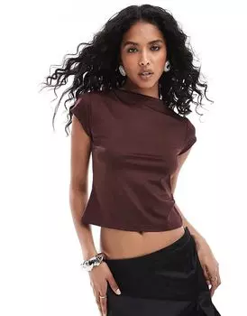 Топ с высоким воротом и открытой спиной коричневого цвета ASOS DESIGN