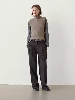 Топ с высоким воротом в рубчик Massimo Dutti, коричневый