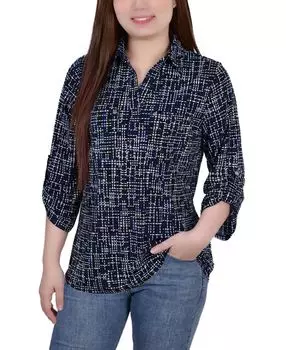 Топ с y-образным вырезом и заклепками на рукавах 3/4 для миниатюрных размеров NY Collection, мульти