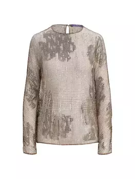 Топ с заклепками и сеткой Ralph Lauren Collection, цвет stone