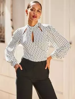 Топ с замочной скважиной в горошек Sosandar, цвет Ivory/Black