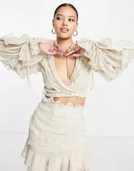 Топ с запахом ASOS DESIGN coord с объемными рукавами и завязками из камня ASOS DESIGN