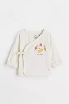 Топ с запахом и закатанными манжетами H&amp;M, натуральный белый меланж