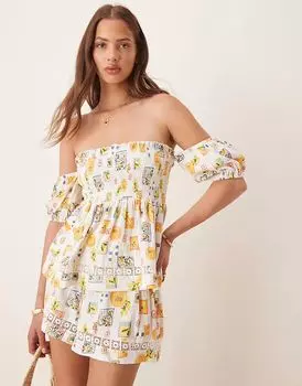 Топ с защипами и сборками ASOS DESIGN с принтом открытки