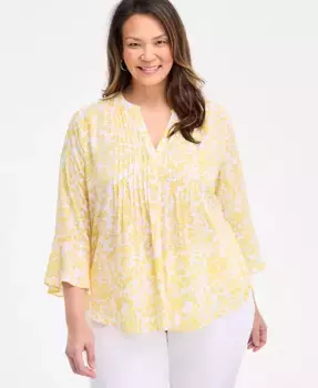 Топ с защипами Morning Glories больших размеров Style & Co, белый