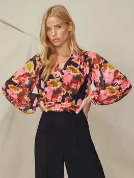 Топ с защипами на талии с размытым цветочным принтом Ro&Zo, мульти