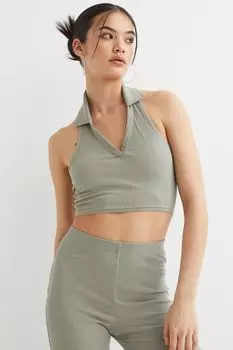Топ с застежкой сзади на шее и воротником H&amp;M, светло-зеленый хаки