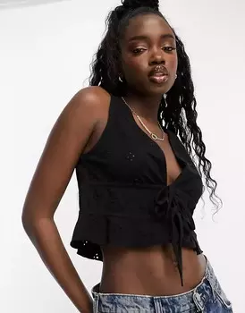 Топ с завязками из бродери Asos Design, черный