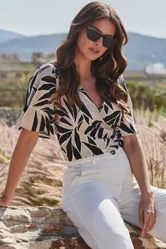 Топ с завязками по бокам и цветочным принтом Sosandar, бежевый