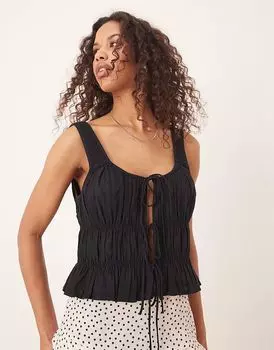 Топ с завязками спереди и сборками от Abercrombie & Fitch черного цвета