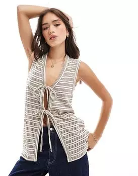 Топ с завязками спереди в бежевую полоску ASOS DESIGN