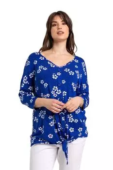 Топ с завязкой на пуговицах и цветочным принтом Curve Roman, синий