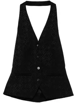 Топ с жаккардовым узором Moon Diamond и воротником-халтер Marine Serre, черный