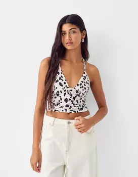 Топ с животным принтом Bershka, бежевый