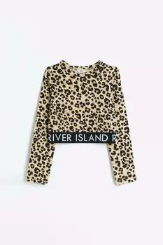 Топ с животным принтом для девочек River Island, бежевый