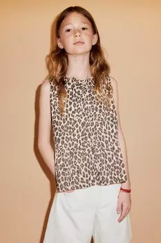 Топ с животным принтом и бантиками ZARA, леопард