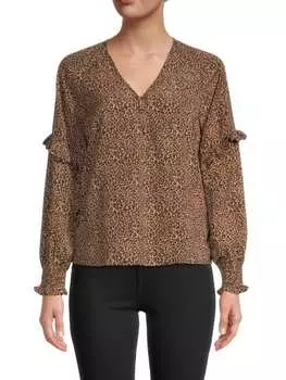 Топ Saks Fifth Avenue с оборками и цветочным принтом, leopard