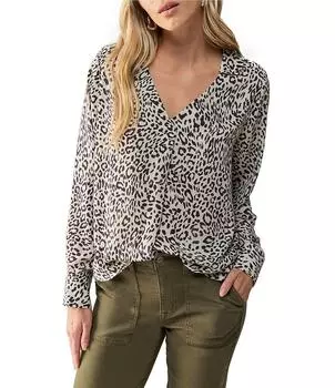 Топ Sanctuary Johnny с анималистическим принтом и V-образным вырезом, длинными рукавами, животный принт
