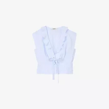 Топ Sandro из стрейч-хлопка полосатый с V-образным вырезом, синий