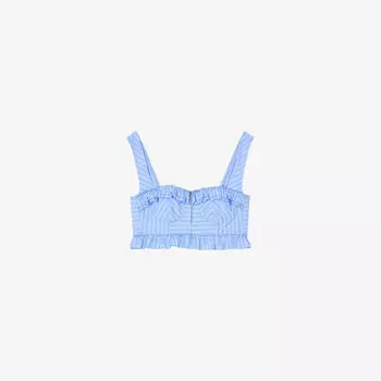 Топ Sandro с рюшами из смесового хлопка полосатый укороченный, синий