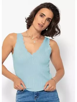 Топ SASSYCLASSY Strick Top mit V-Ausschnitt, светло-синий