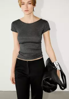 Топ SEMI-SHEER SHORT SLEEVE T-SHIRT 06848513 Massimo Dutti, темно-серый