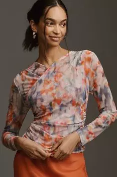 Топ сетчатый Anthropologie с длинными рукавами, синий