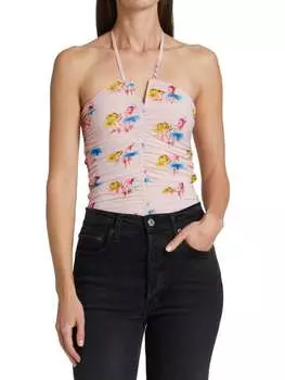 Топ Сетчатый GANNI Pink с цветочным принтом, мультиколор