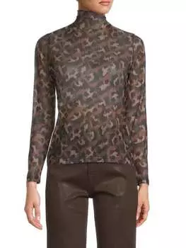Топ Сетчатый с Воротником Saks Fifth Avenue Cheetah под горло