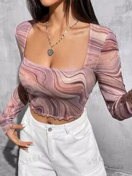 Топ сетчатый женский Shein Ezwear с мраморным принтом, коралловый
