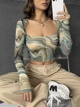 Топ сетчатый женский Shein Ezwear укороченный, зеленый