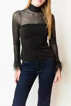 Топ Шантель с отделкой из перьев, черный cinq a sept