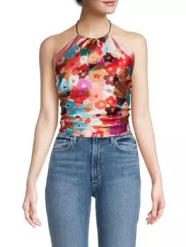 Топ-шарф с цветочным принтом через шею La Fiorentina, цвет Light Pink