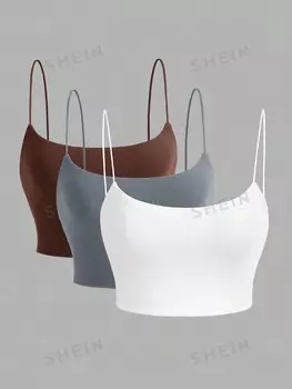 Топ Shein Ezwear на бретельках, бордовый / серый / белый