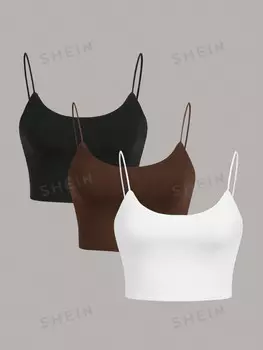Топ Shein Ezwear на бретельках, коричневый