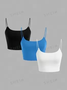 Топ Shein Ezwear на бретельках, синий / белый / черный