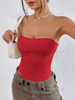 Топ Shein Ezwear в рубчик, красный