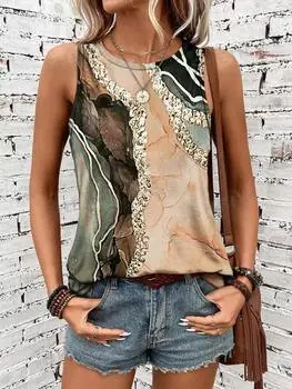 Топ Shein Lune с круглым вырезом и принтом, белый