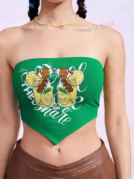 Топ Shein с мультяшным узором, зеленый