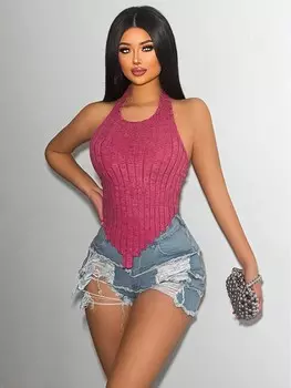 Топ SHEIN SXY с бретельками, неровный край, с завязкой, розовая фуксия