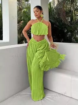 Топ Shein SXY с закругленной передней талией, зеленый