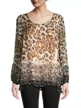 Топ Шелковый LE MARAIS с анималистическим принтом, beige