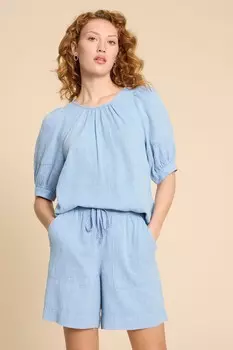 Топ Shelly из смесового льна White Stuff, синий
