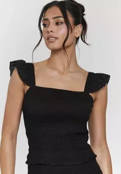 Топ SHIRRED SQAURE NECK FRILL STRAP South Beach, черный