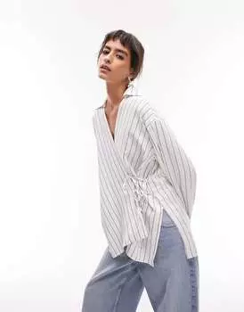 Топ-шоп в полоску с запахом синего цвета и цвета слоновой кости Topshop