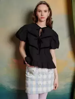 Топ Sister Jane Darling Drawstring Tie Cotton Blend, черный