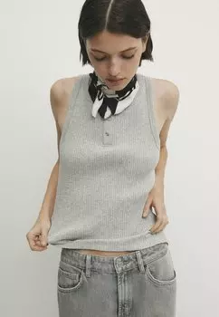Топ Sleeveless With A Henley Collar Massimo Dutti, цвет grey