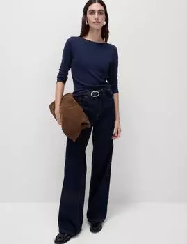 Топ Slim Fit из чистого хлопка Marks & Spencer, темно-синий