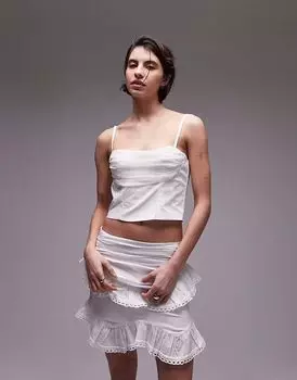 Топ SNDYS из поплина с бретельками, сборками и вырезом сердечком, белый